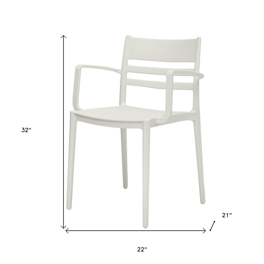Set of Four White Heavy Duty Plastic Ladder Back Dining Arm Chairs