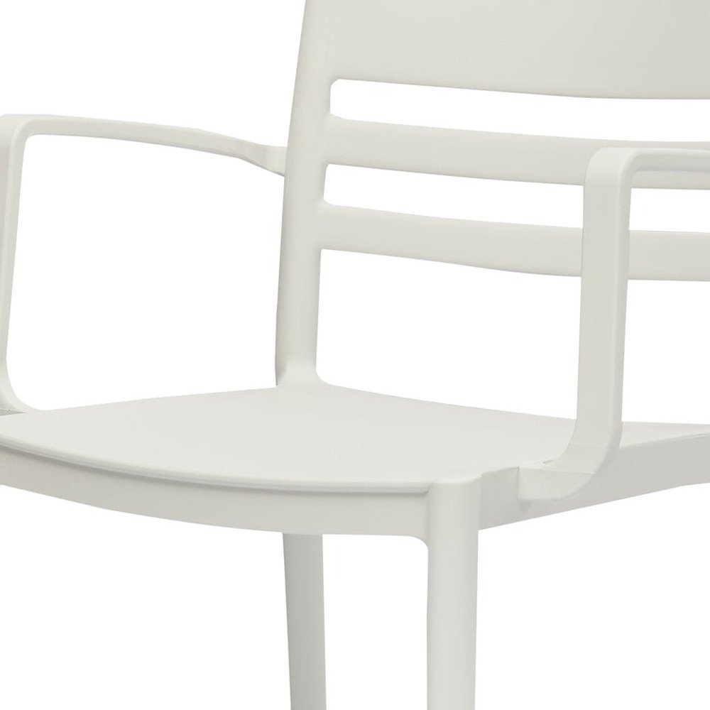 Set of Four White Heavy Duty Plastic Ladder Back Dining Arm Chairs