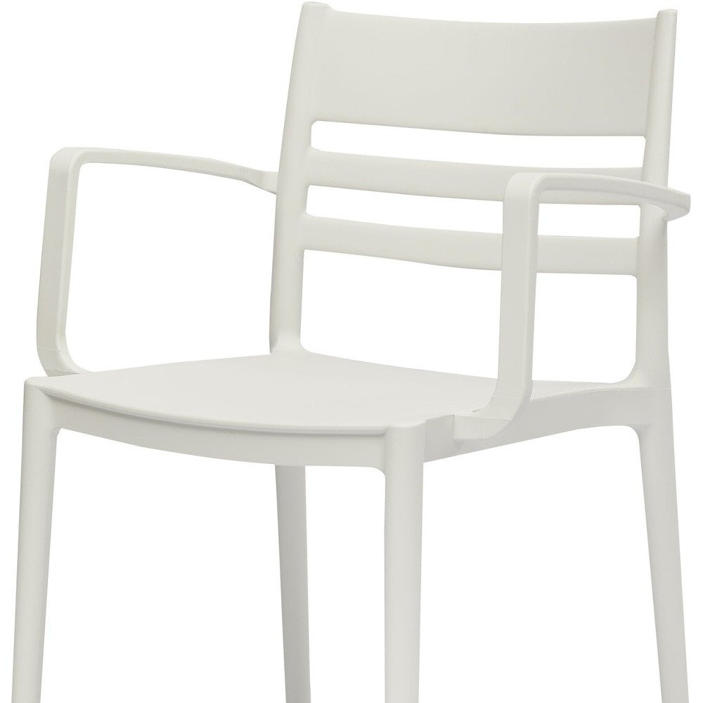 Set of Four White Heavy Duty Plastic Ladder Back Dining Arm Chairs