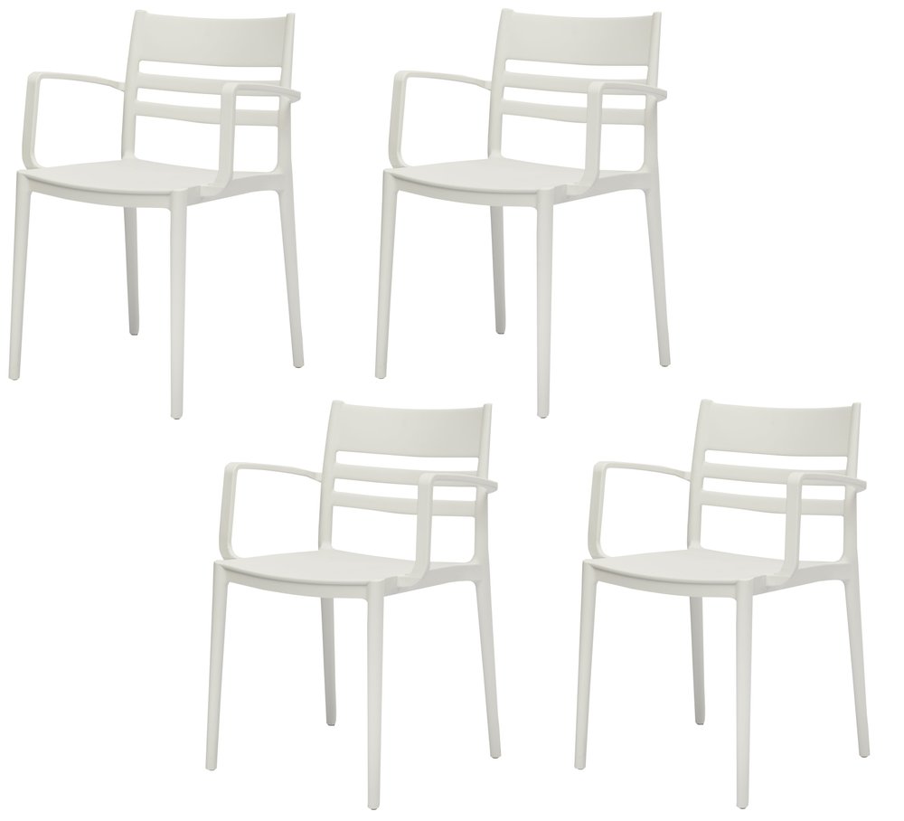 Set of Four White Heavy Duty Plastic Ladder Back Dining Arm Chairs