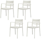 Set of Four White Heavy Duty Plastic Ladder Back Dining Arm Chairs