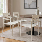 Set of Four White Heavy Duty Plastic Ladder Back Dining Arm Chairs