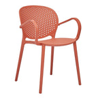 Set of Four Orange Heavy Duty Plastic Partially Open Back Dining Arm Chairs