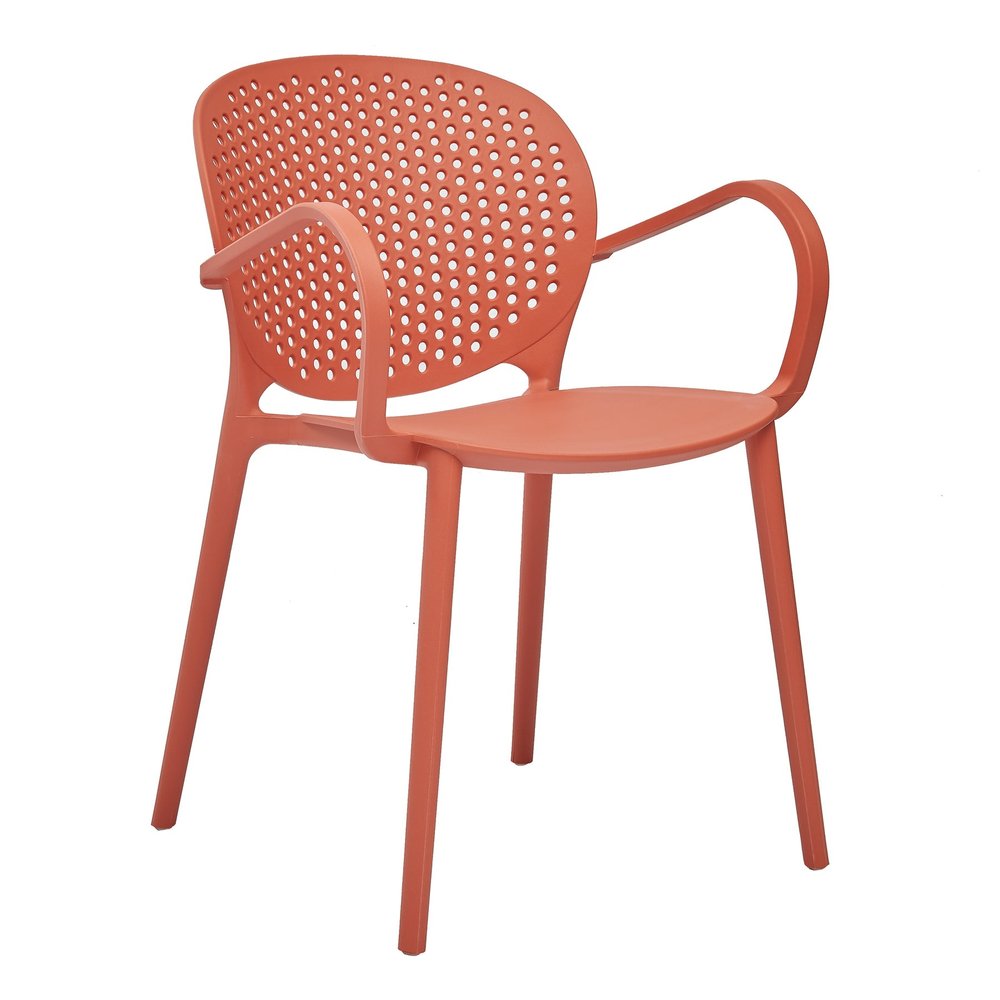 Set of Four Orange Heavy Duty Plastic Partially Open Back Dining Arm Chairs