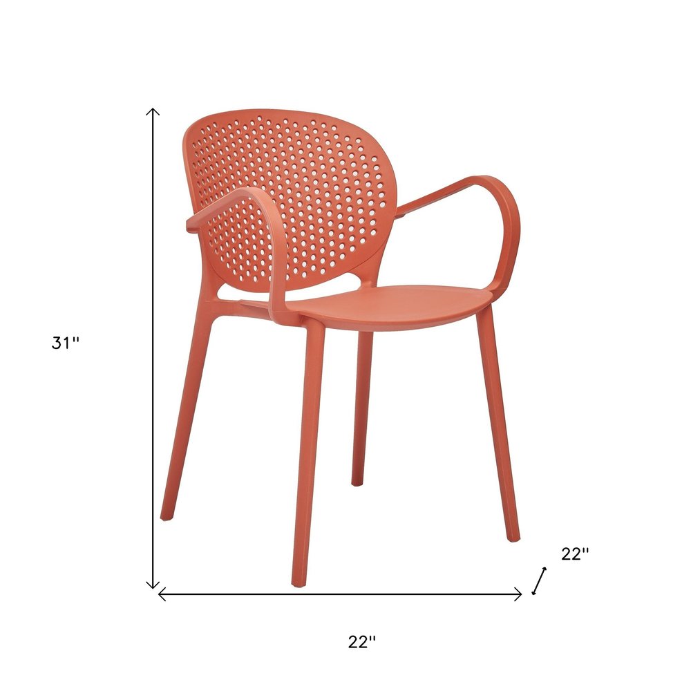 Set of Four Orange Heavy Duty Plastic Partially Open Back Dining Arm Chairs