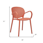 Set of Four Orange Heavy Duty Plastic Partially Open Back Dining Arm Chairs