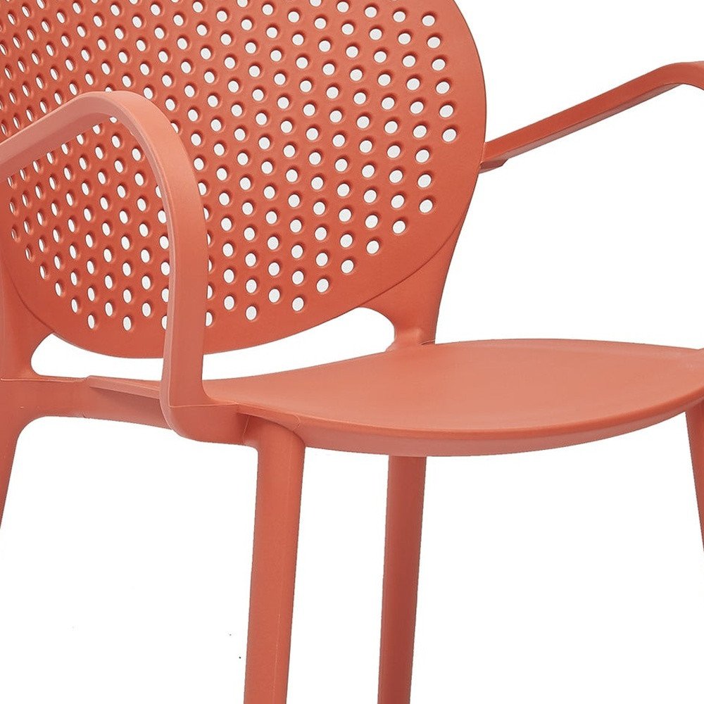 Set of Four Orange Heavy Duty Plastic Partially Open Back Dining Arm Chairs