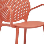 Set of Four Orange Heavy Duty Plastic Partially Open Back Dining Arm Chairs
