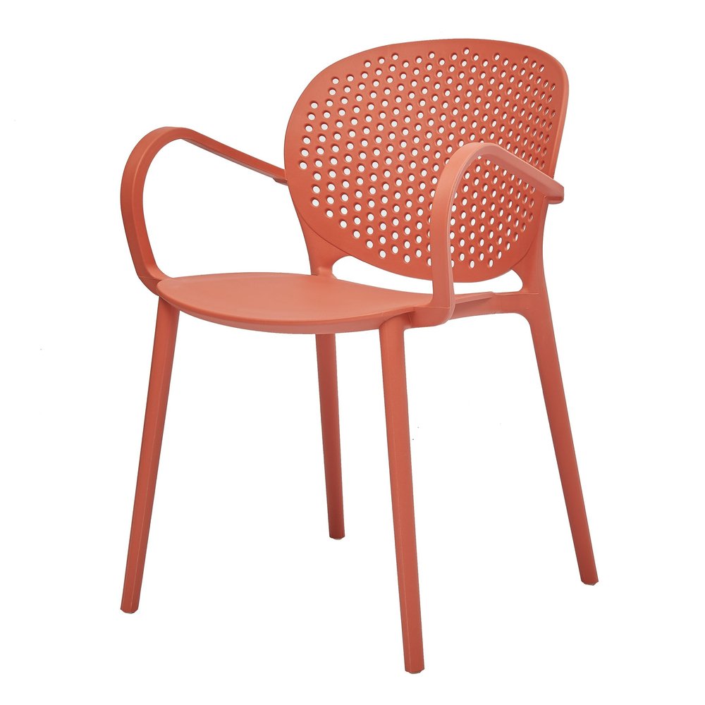 Set of Four Orange Heavy Duty Plastic Partially Open Back Dining Arm Chairs