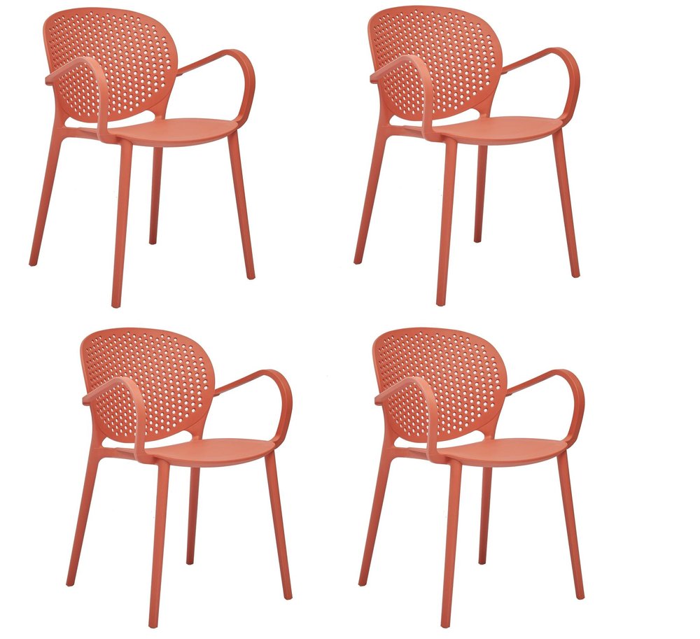 Set of Four Orange Heavy Duty Plastic Partially Open Back Dining Arm Chairs