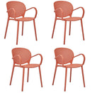 Set of Four Orange Heavy Duty Plastic Partially Open Back Dining Arm Chairs