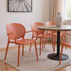 Set of Four Orange Heavy Duty Plastic Partially Open Back Dining Arm Chairs