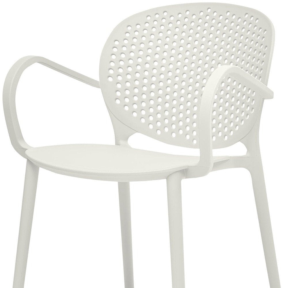 Set of Four Orange Heavy Duty Plastic Partially Open Back Dining Arm Chairs