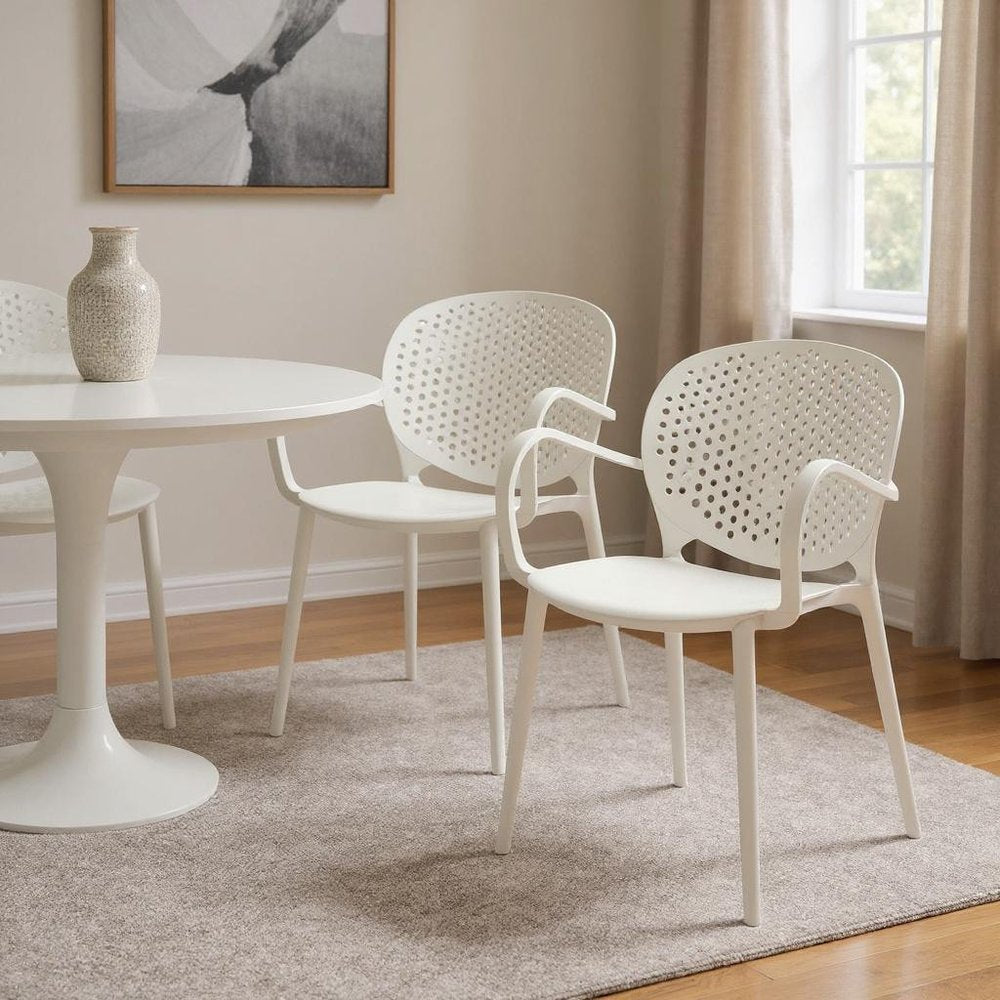 Set of Four Orange Heavy Duty Plastic Partially Open Back Dining Arm Chairs