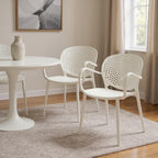 Set of Four Orange Heavy Duty Plastic Partially Open Back Dining Arm Chairs