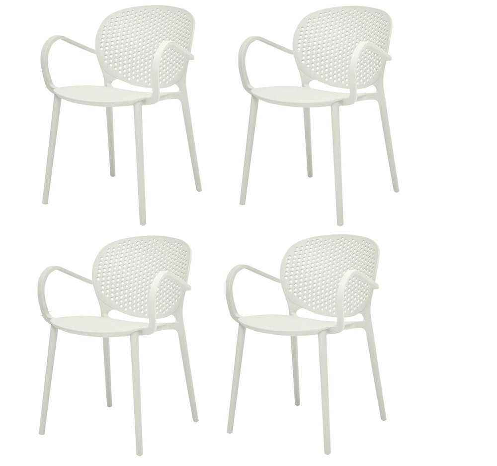 Set of Four Orange Heavy Duty Plastic Partially Open Back Dining Arm Chairs