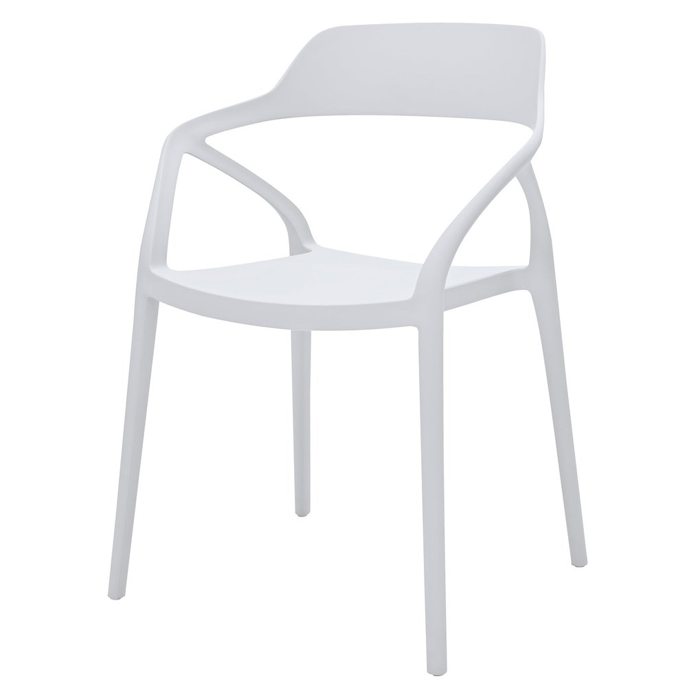 Set of Four White Heavy Duty Plastic Open Back Dining Arm Chairs