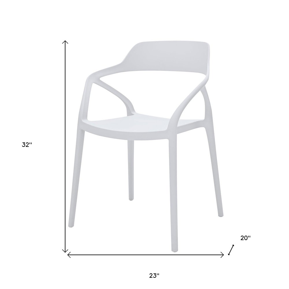 Set of Four White Heavy Duty Plastic Open Back Dining Arm Chairs