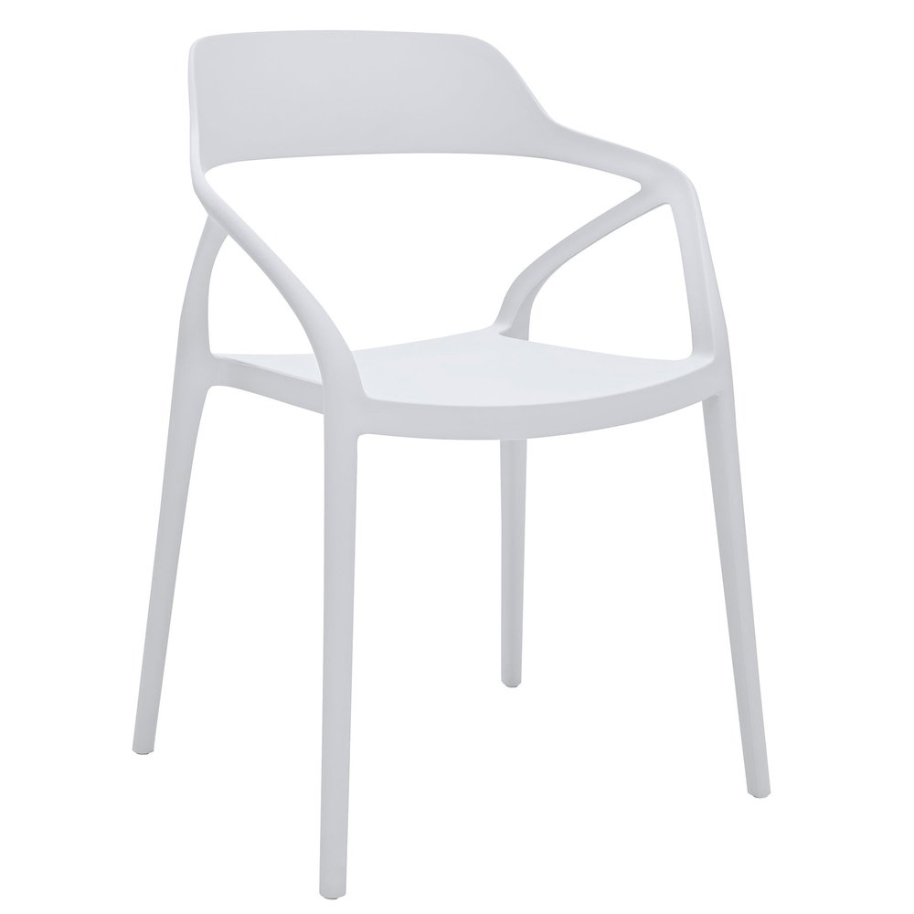 Set of Four White Heavy Duty Plastic Open Back Dining Arm Chairs