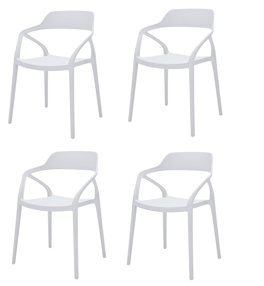 Set of Four White Heavy Duty Plastic Open Back Dining Arm Chairs
