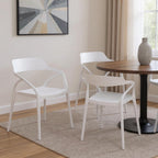 Set of Four White Heavy Duty Plastic Open Back Dining Arm Chairs