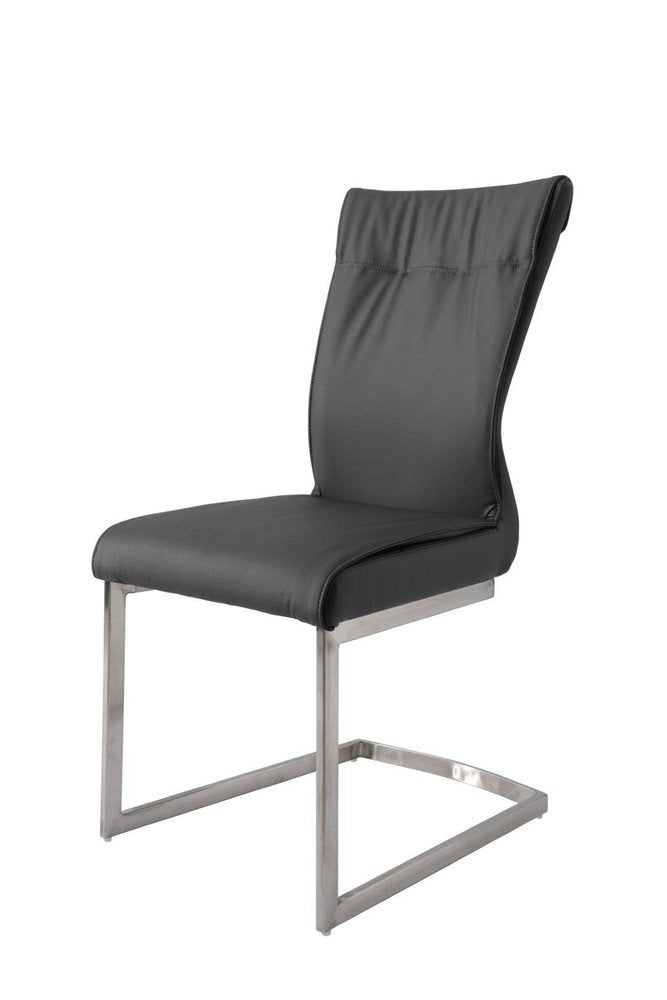 Set of Two Gray And Silver Faux Leather And Stainless Steel Dining Side Chairs