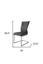 Set of Two Gray And Silver Faux Leather And Stainless Steel Dining Side Chairs
