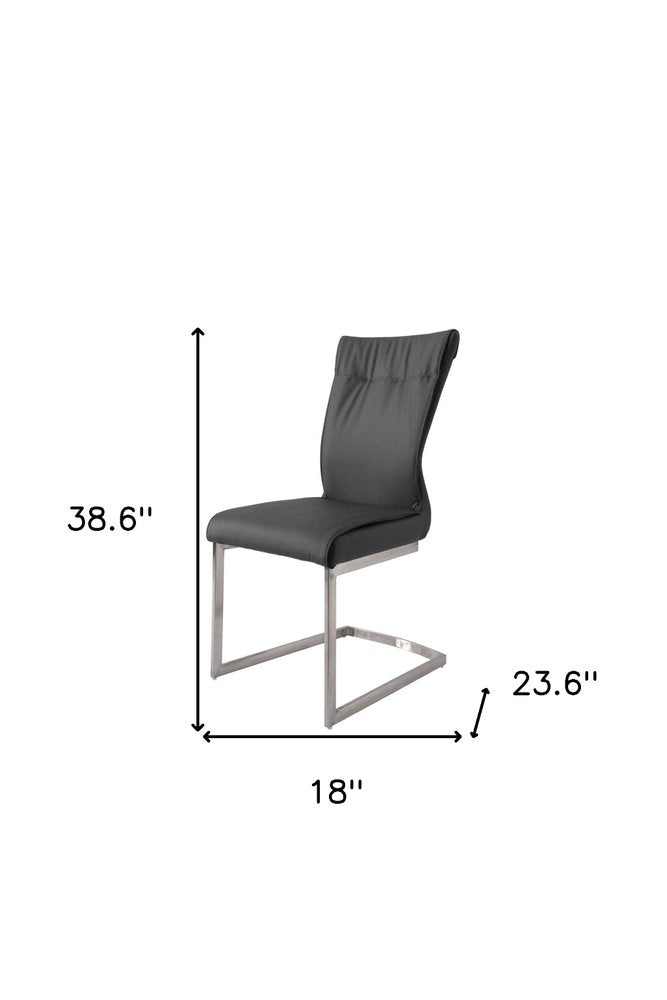 Set of Two Gray And Silver Faux Leather And Stainless Steel Dining Side Chairs