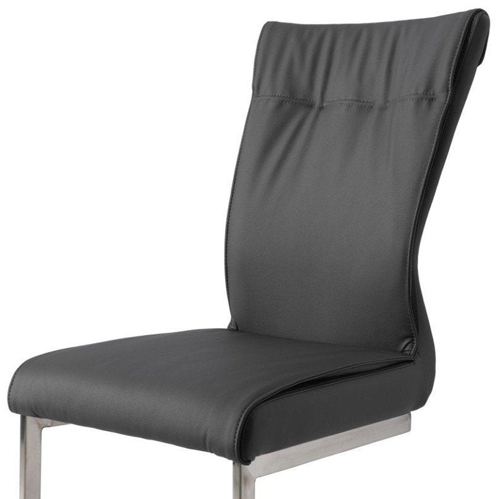 Set of Two Gray And Silver Faux Leather And Stainless Steel Dining Side Chairs