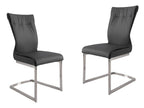 Set of Two Gray And Silver Faux Leather And Stainless Steel Dining Side Chairs