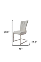 Set of Two Gray And Silver Faux Leather And Stainless Steel Dining Side Chairs
