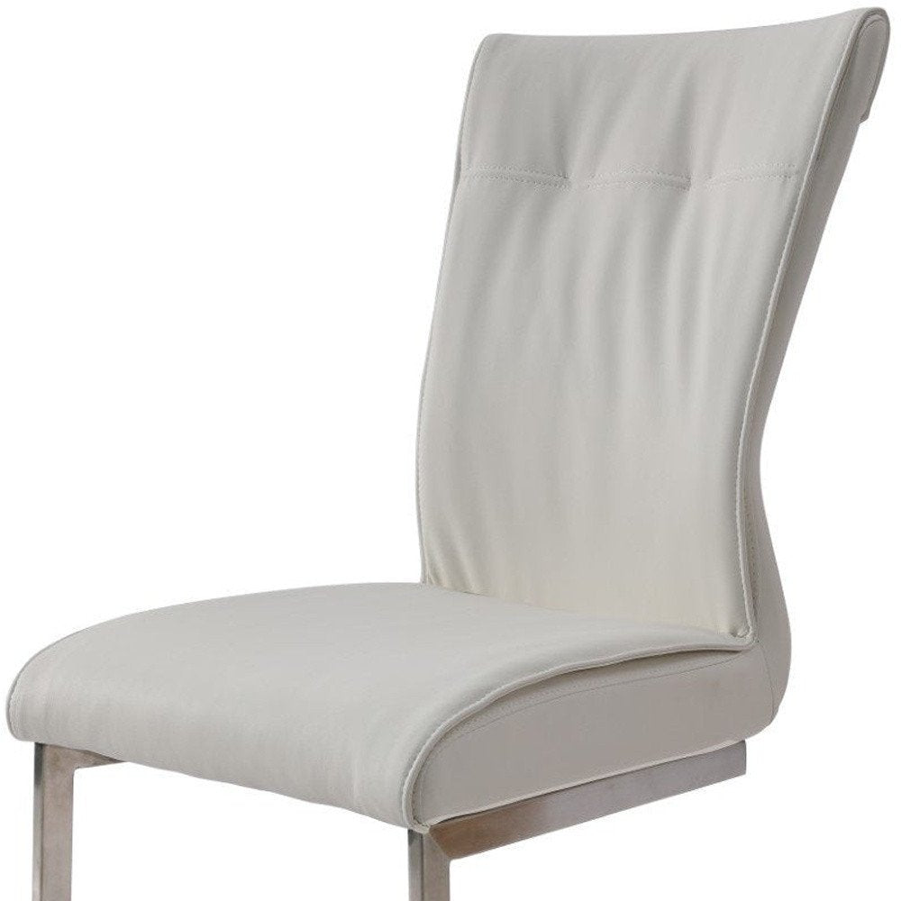 Set of Two Gray And Silver Faux Leather And Stainless Steel Dining Side Chairs