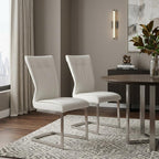 Set of Two Gray And Silver Faux Leather And Stainless Steel Dining Side Chairs