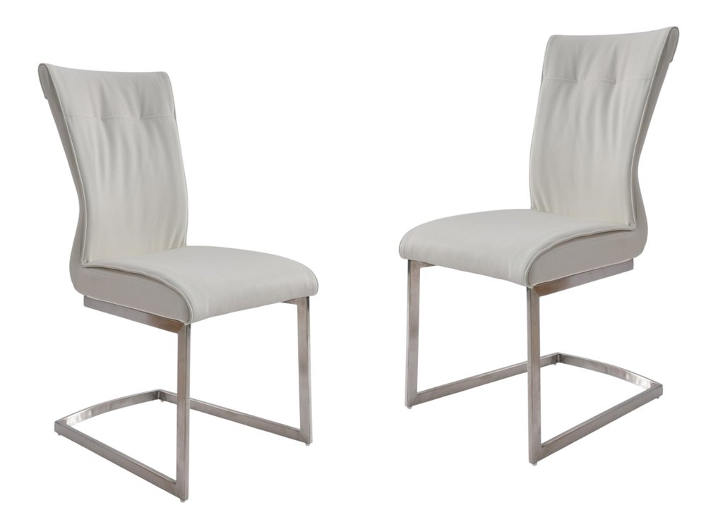 Set of Two Gray And Silver Faux Leather And Stainless Steel Dining Side Chairs