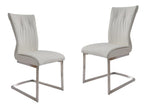 Set of Two Gray And Silver Faux Leather And Stainless Steel Dining Side Chairs