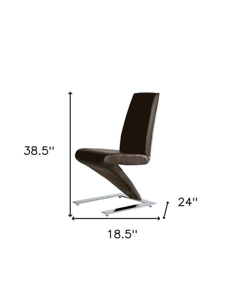 Set of Two Dark Brown And Silver Faux Leather And Metal Dining Side Chairs