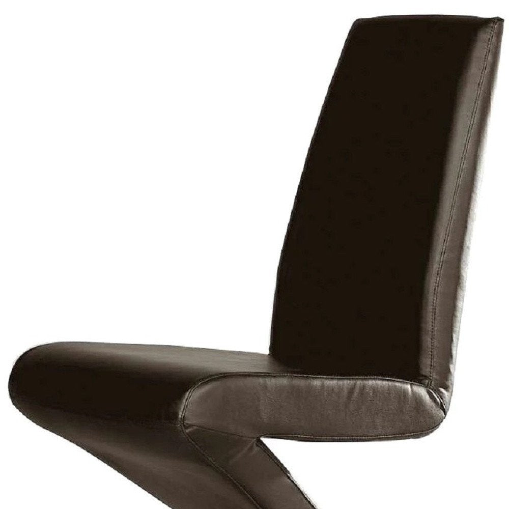 Set of Two Dark Brown And Silver Faux Leather And Metal Dining Side Chairs