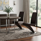 Set of Two Dark Brown And Silver Faux Leather And Metal Dining Side Chairs