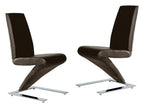 Set of Two Dark Brown And Silver Faux Leather And Metal Dining Side Chairs