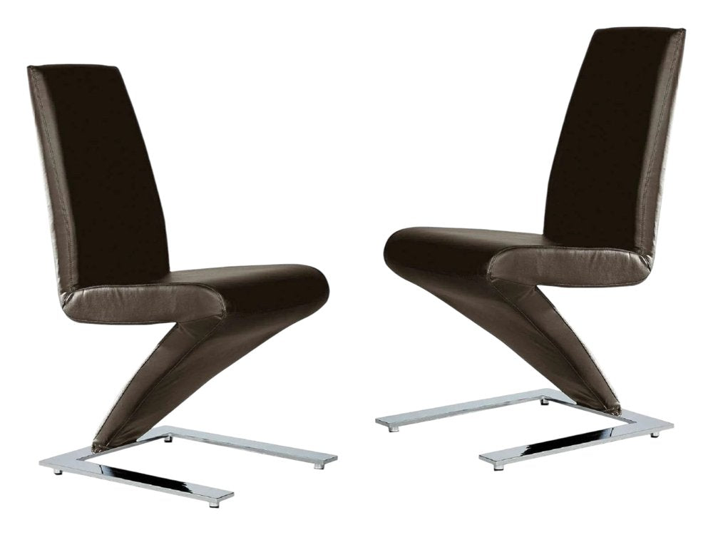 Set of Two Dark Brown And Silver Faux Leather And Metal Dining Side Chairs