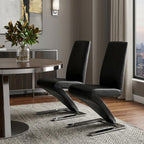 Set of Two Dark Brown And Silver Faux Leather And Metal Dining Side Chairs