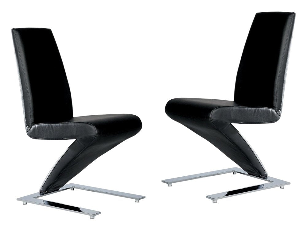 Set of Two Dark Brown And Silver Faux Leather And Metal Dining Side Chairs