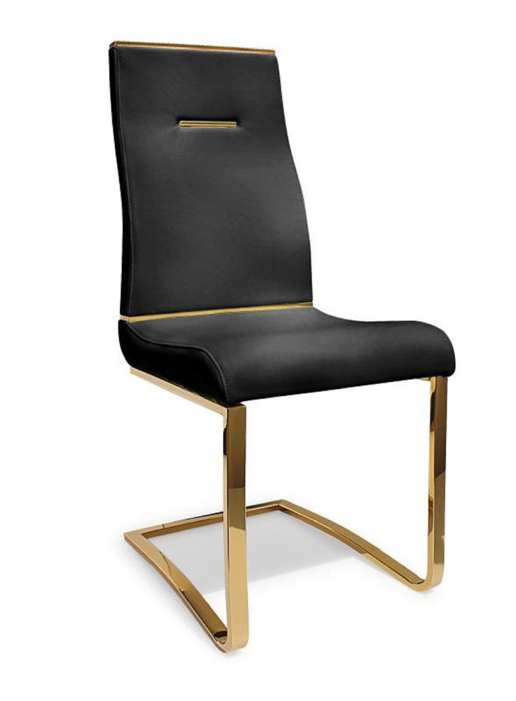 Set of Two Black And Gold Faux Leather And Stainless Steel Dining Side Chairs