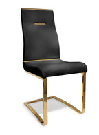 Set of Two Black And Gold Faux Leather And Stainless Steel Dining Side Chairs