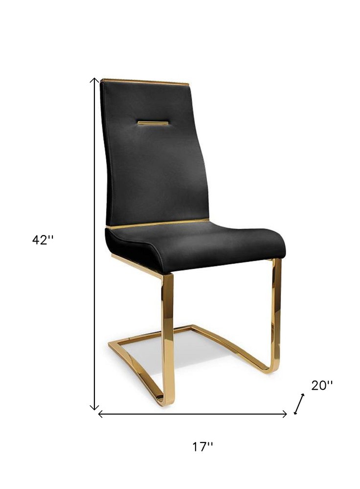 Set of Two Black And Gold Faux Leather And Stainless Steel Dining Side Chairs