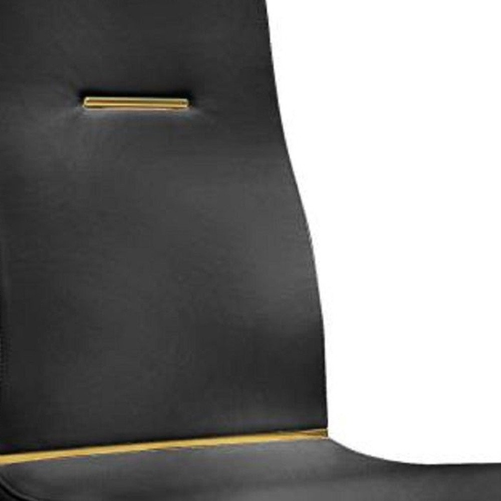 Set of Two Black And Gold Faux Leather And Stainless Steel Dining Side Chairs