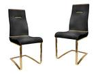 Set of Two Black And Gold Faux Leather And Stainless Steel Dining Side Chairs
