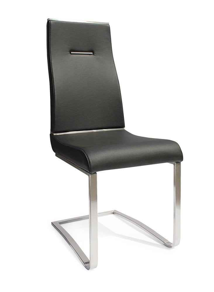 Set of Two Black And Silver Faux Leather And Stainless Steel Dining Side Chairs