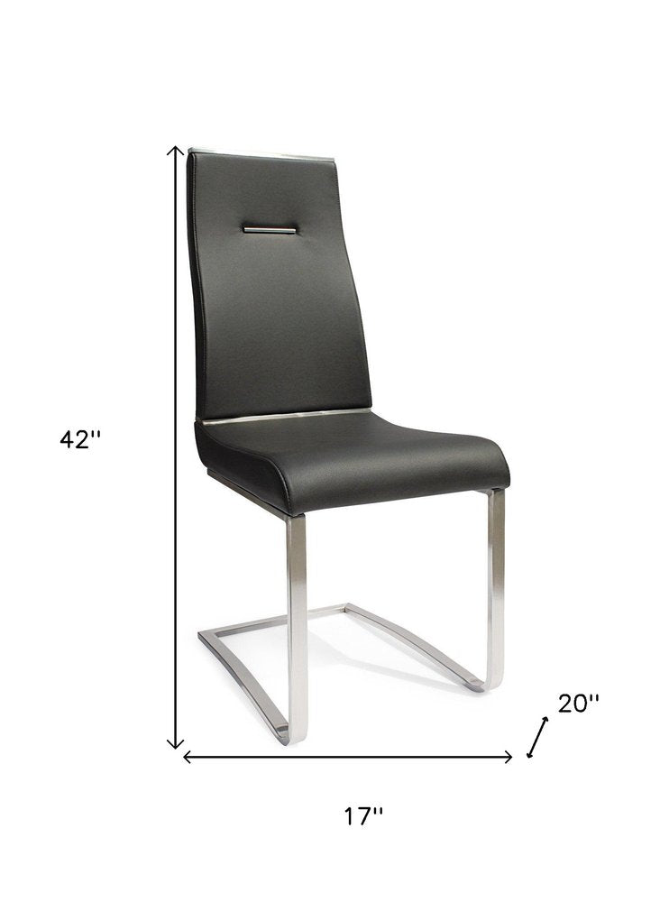 Set of Two Black And Silver Faux Leather And Stainless Steel Dining Side Chairs