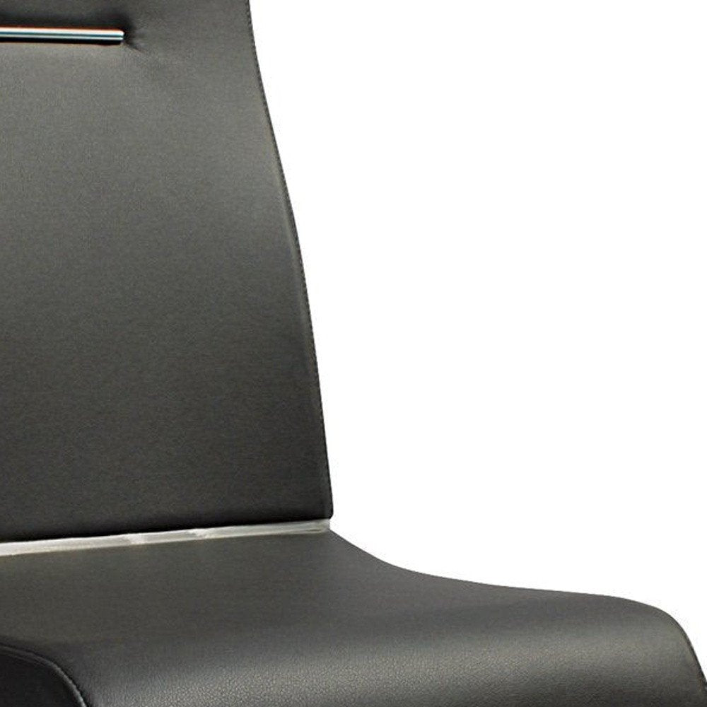 Set of Two Black And Silver Faux Leather And Stainless Steel Dining Side Chairs